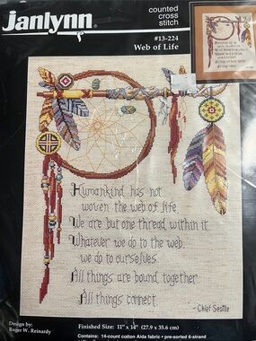 Web of Life Dreamcatcher Cross Stitch Wall Art - Multicolor
